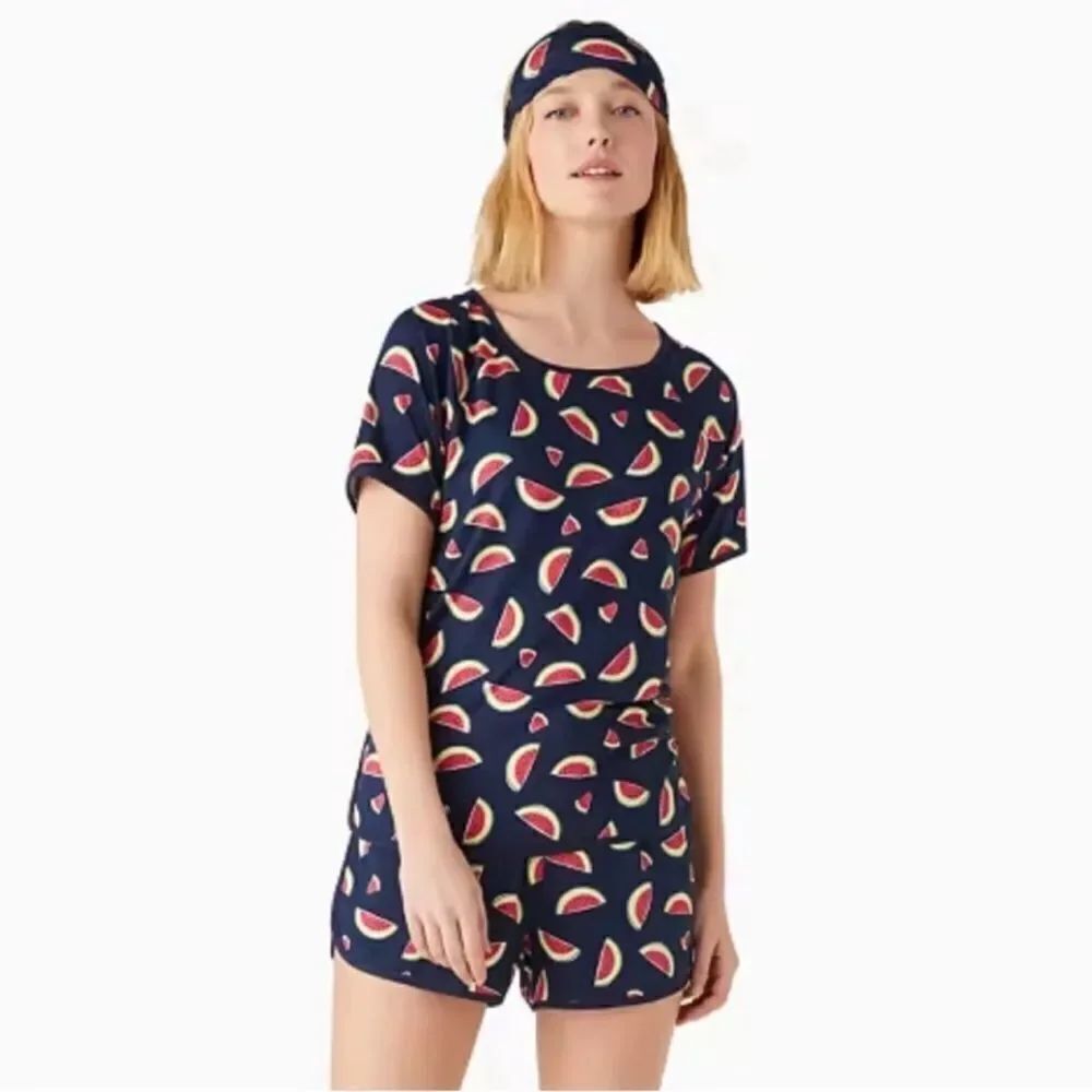 ks XS Navy Watermelon Short Sleeve Top Shorts with Sleep Mask PJ Set